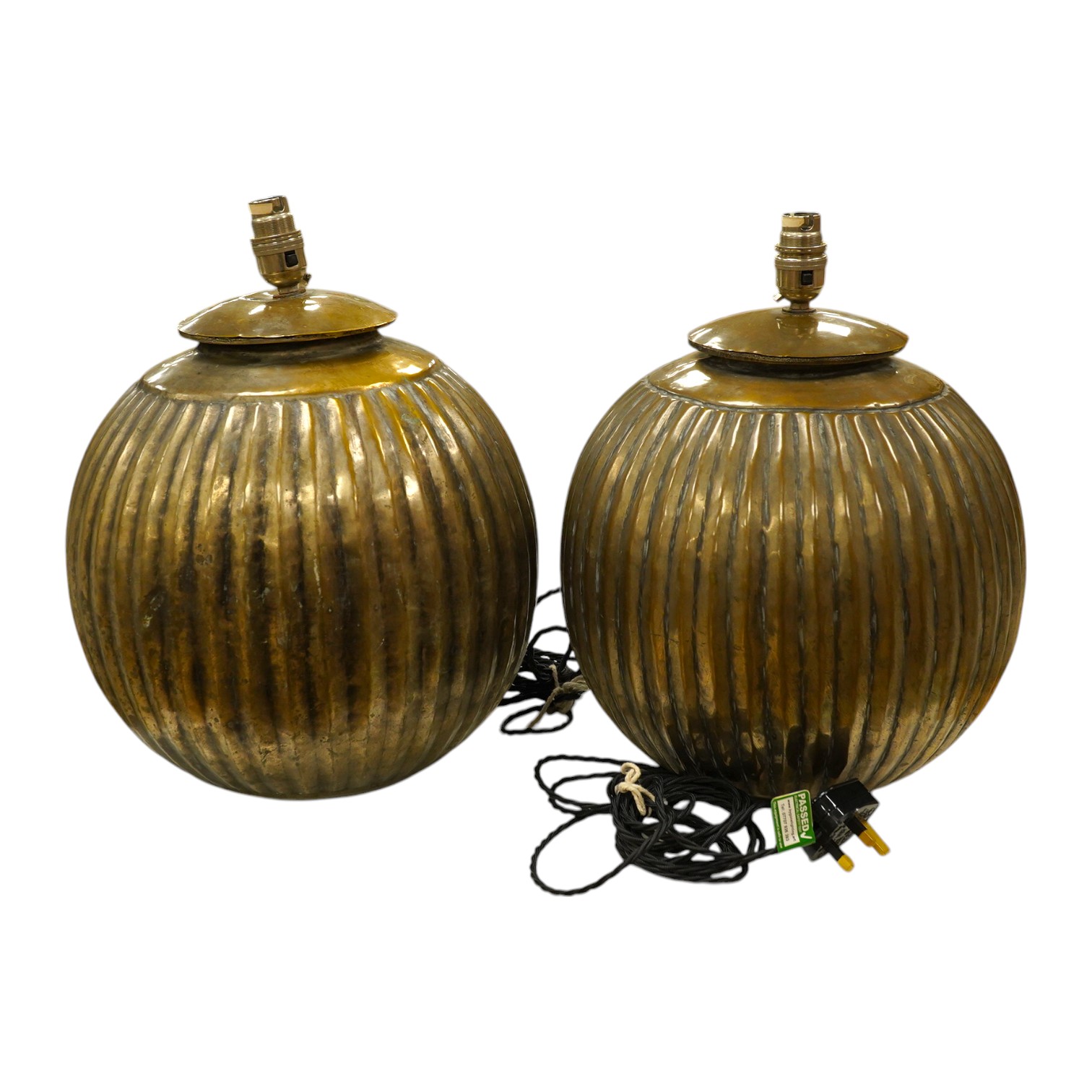 A pair of Indian globular bronzed metal table lamps, 36cm high overall. Condition - good, untested